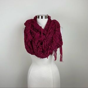 Steve Madden Wine Red Crochet Style Boho Wrap Scarf Women